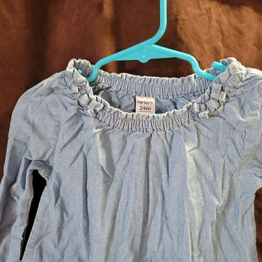 Carter's Scrunch Blue Blouse Top With Bows Size 24M